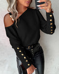 Fashion Lantern Sleeve Button Splicing Shirt Women Elegant Office Commuter O Neck Blouse Female Fall Spring Daily Casual Tops