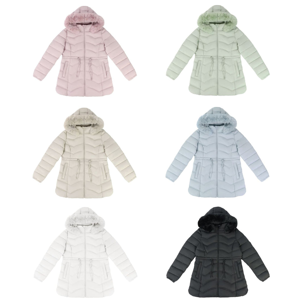 Women's Coat With Detachable Fur-trimmed Hood And A Cinched Waist For A Slimming Fit