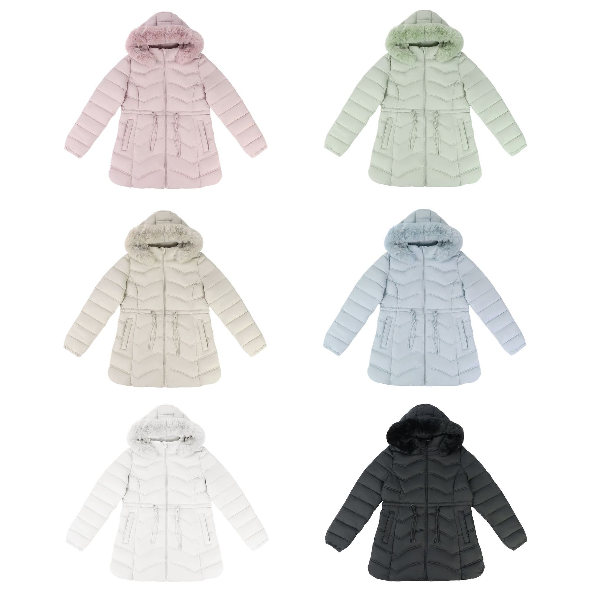 Women's Coat With Detachable Fur-trimmed Hood And A Cinched Waist For A Slimming Fit