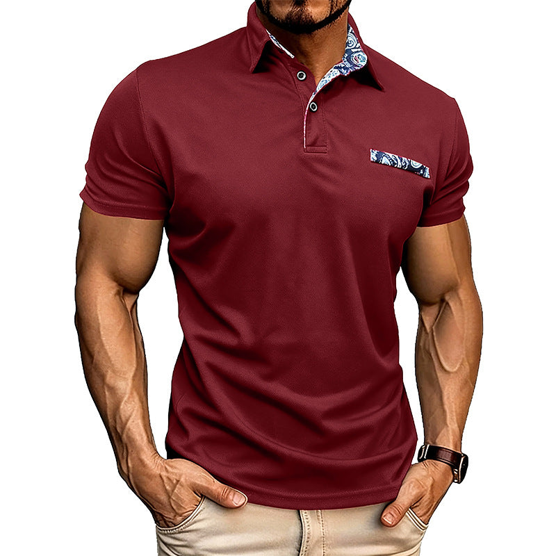 Summer Mens T-Shirt Buttoned Lapel Athletic Polo Shirt Polo Short-Sleeve Breathable Quick-Drying