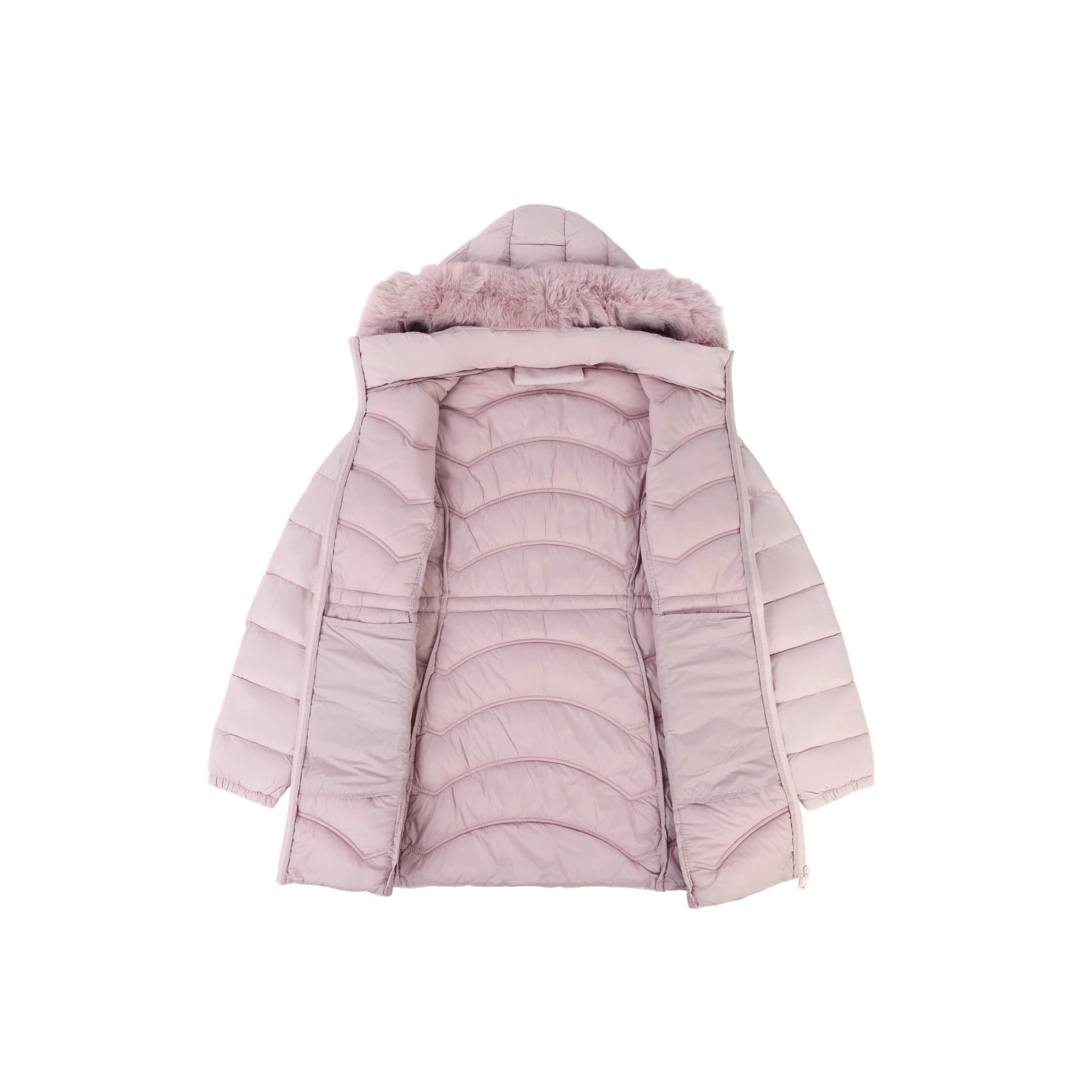 Women's Coat With Detachable Fur-trimmed Hood And A Cinched Waist For A Slimming Fit