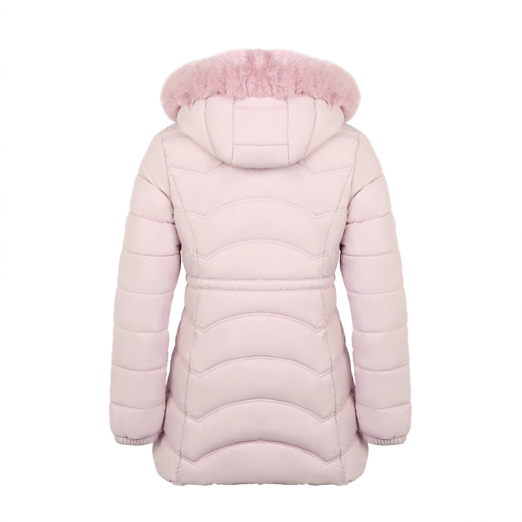 Women's Coat With Detachable Fur-trimmed Hood And A Cinched Waist For A Slimming Fit