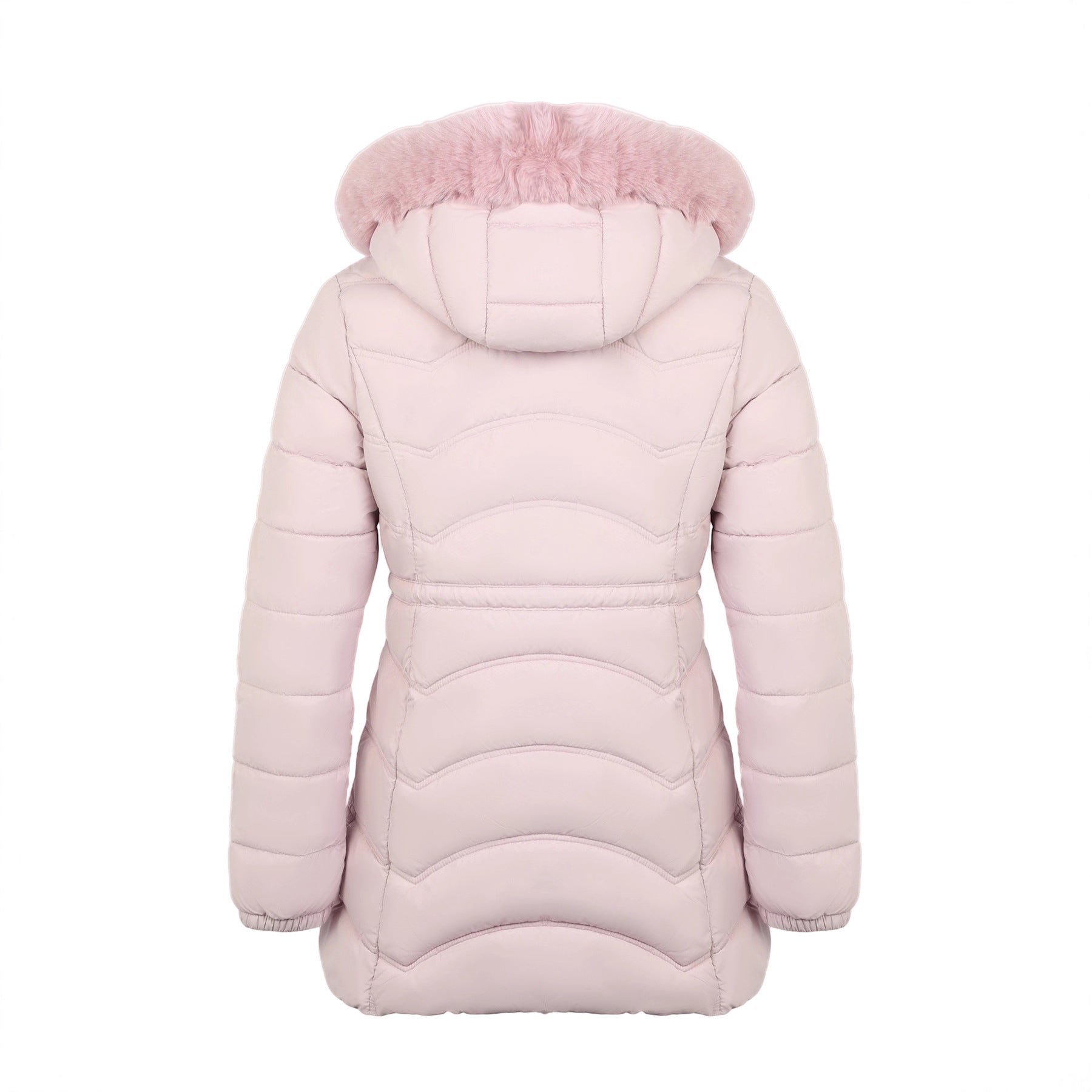 Women's Coat With Detachable Fur-trimmed Hood And A Cinched Waist For A Slimming Fit