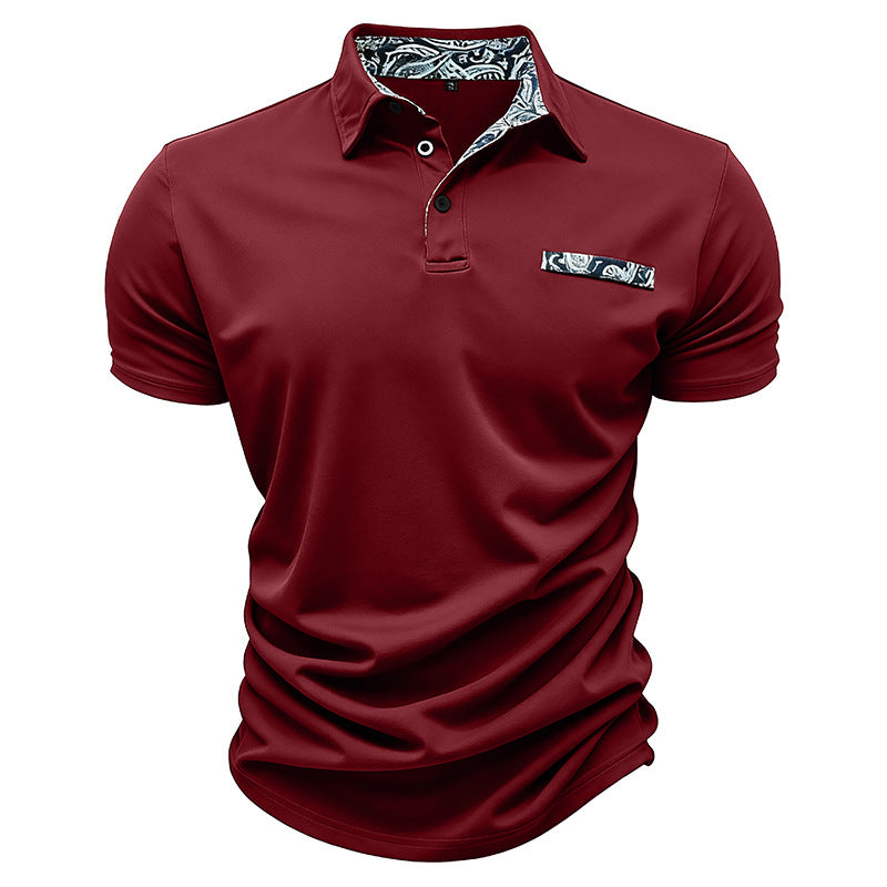 Summer Mens T-Shirt Buttoned Lapel Athletic Polo Shirt Polo Short-Sleeve Breathable Quick-Drying