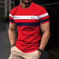 Geometric Contrasting Striped 3D Printed Mens Loose  Breathable Crew Neck T Shirt